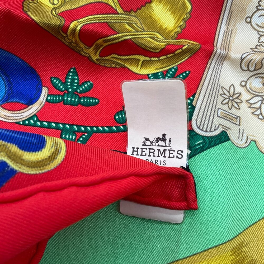 Hermes Red / Blue / Green Etriers Carre Vintage 70 Square Silk Twill Scarf - Picture 11 of 13